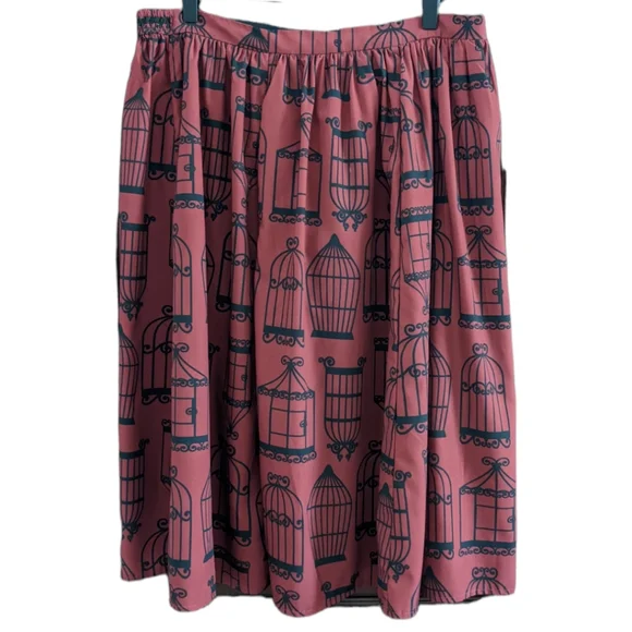 Eshakti Birdcage Skirt Women's XL Maroon Vintage Ruched Flare Knee-Length - Picture 3 of 6